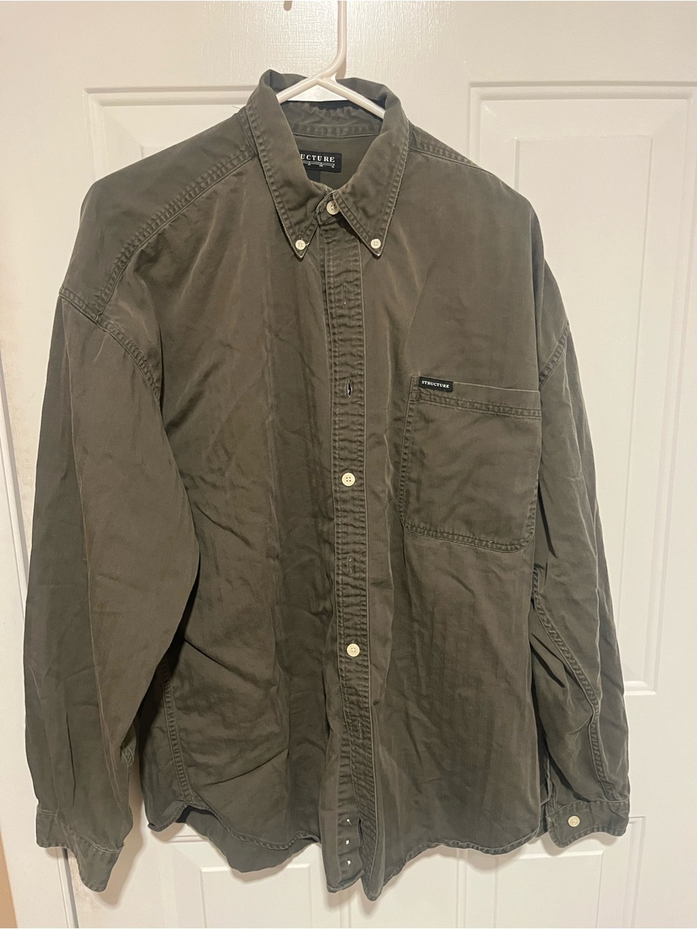 Vintage Structure Men’s L/S Button Down Dress Shirt - Olive Green - Size L